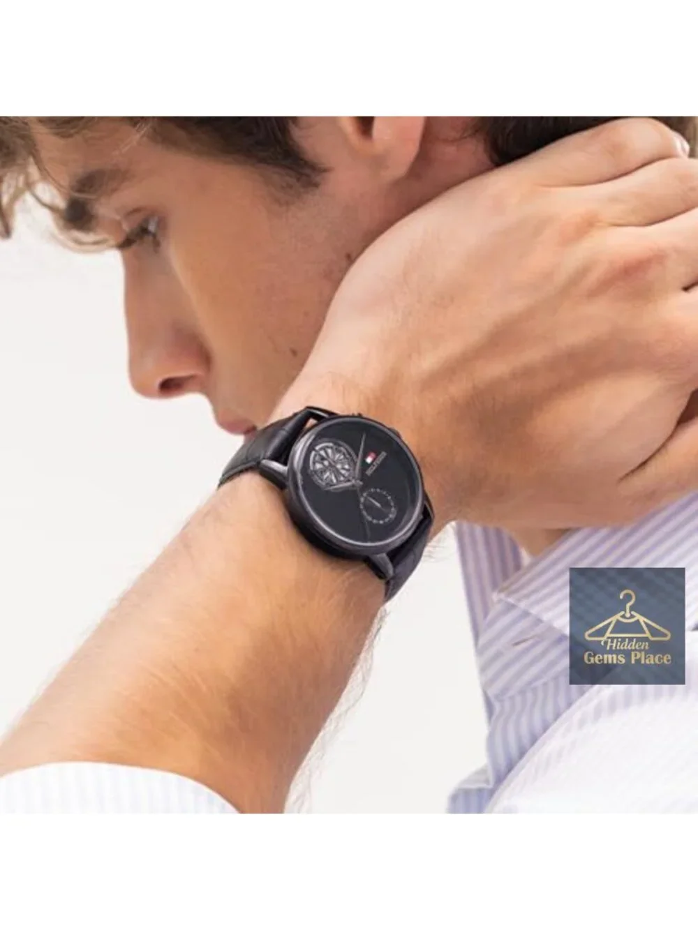 Men's Multifunction Watch - Genuine Leather Strap Skeleton Sub-Eye Dial - Water